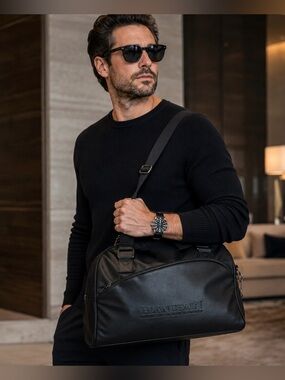 Blancpain Black Leather Weekender Bag - Men